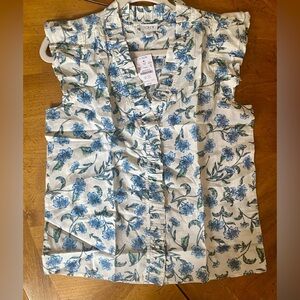 J. Crew womens sleeveless Ruffle top size XS Blue and Green floral